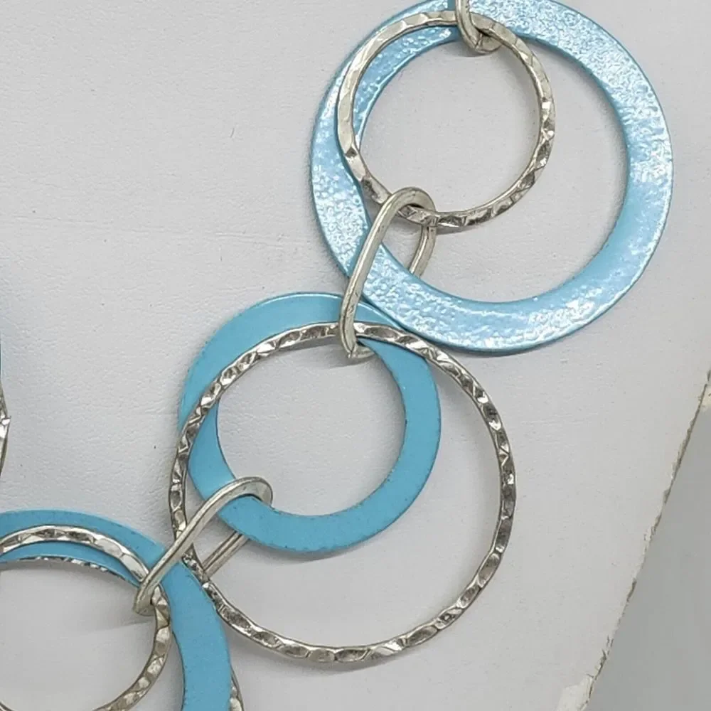 Blue And Silver Tone‎ Metal Hoop Necklace